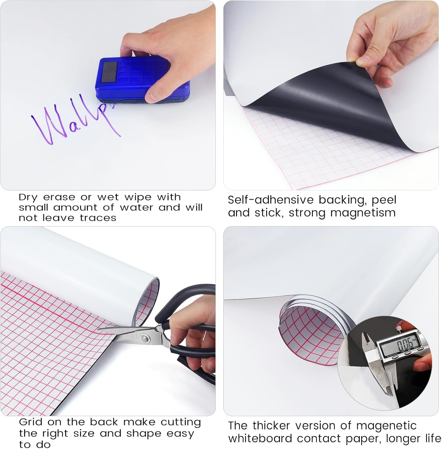 Set of Magnetic whiteboard Contact Paper, Measures 47.2 by 23.6 inches Large, Peel-and-Stick for fridges and Walls, Removable and with Magnetic Labels - Dry Erase White Board