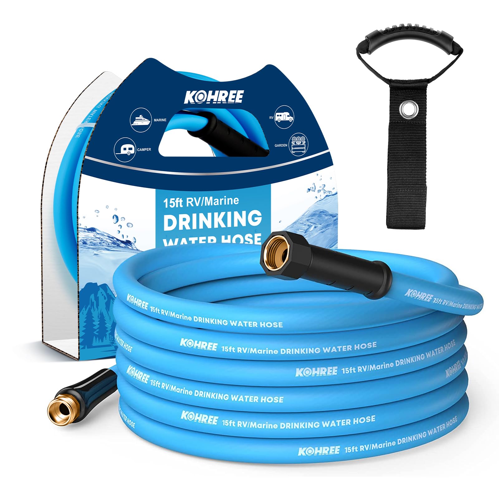 Sponsored Ad - Kohree 5/8" x 15 Ft RV Water Hose, Premium Drinking Water Hose with No-Kink Design, Leak Free, Lightweight, Short Garden Hose 15 ft with Strap, Ideal RV Accessories for RV, Camper, Garden - Blue