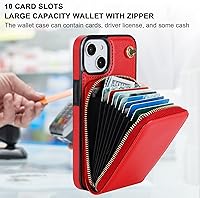 Vista 3 de KIHUWEY Funda tipo cartera cruzada para iPhone 13, iPhone 14, funda con bolsillo con cremallera y soporte para tarjetas, funda protectora de piel
