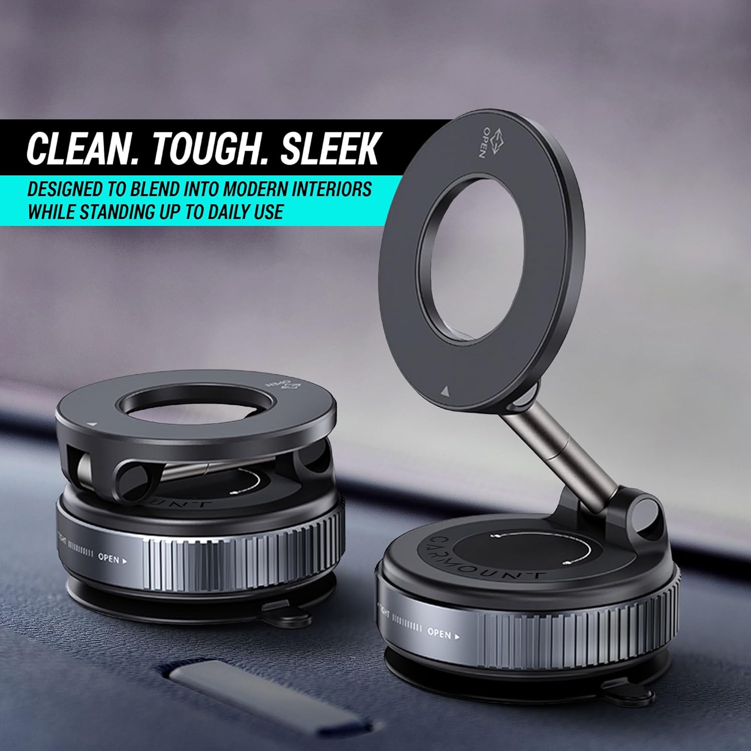 CARMOUNT Clutch-X One – Vacuum Phone Mount Suction Cup Car Phone Holder for iPhone, Window Phone Mount, 360° Vacuum Magnetic Car Phone Holder, Metal Strut Telephone Holder for Car, Desk & Glass