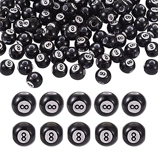 FASHEWELRY 100Pcs Acrylic Round Billiards Beads Black Chunky Bubblegum Ball Beads Round with Number 8 Beads for DIY Home Party Decor Crafts Making, Hole: 4mm