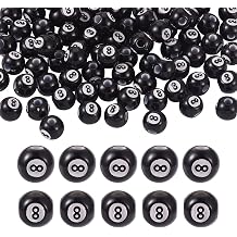 FASHEWELRY 100Pcs Acrylic Round Billiards Beads Black Chunky Bubblegum Ball Beads Round with Number 8 Beads for DIY Home Party Decor Crafts Making, Hole 4mm