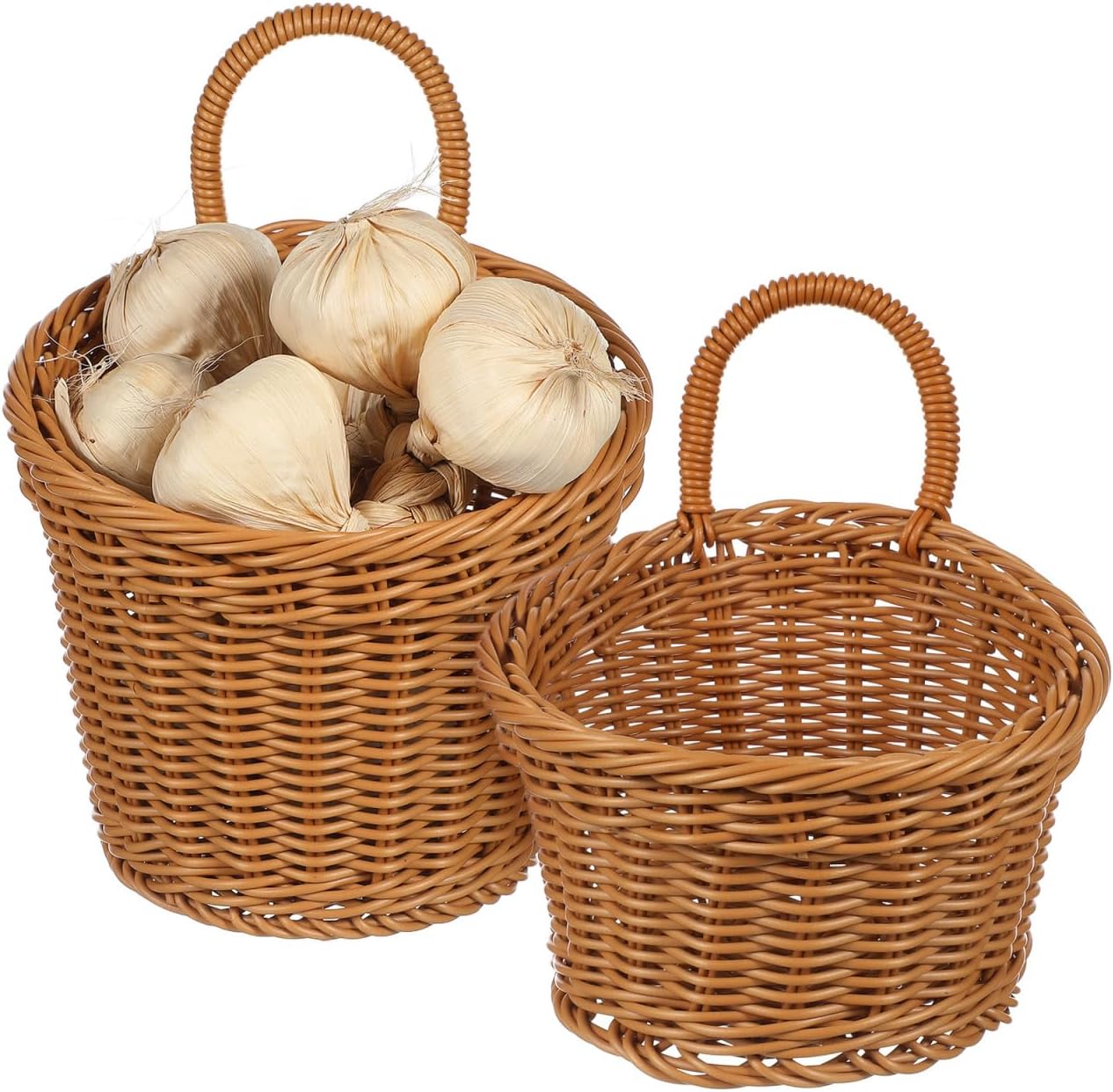 Ciieeo Hanging Woven Storage Basket for Kitchen Wall Mounted Organizer 6.88X6.10X5.11In Multi-Purpose Pantry Basket for Onion Garlic Ginger Storage and Display