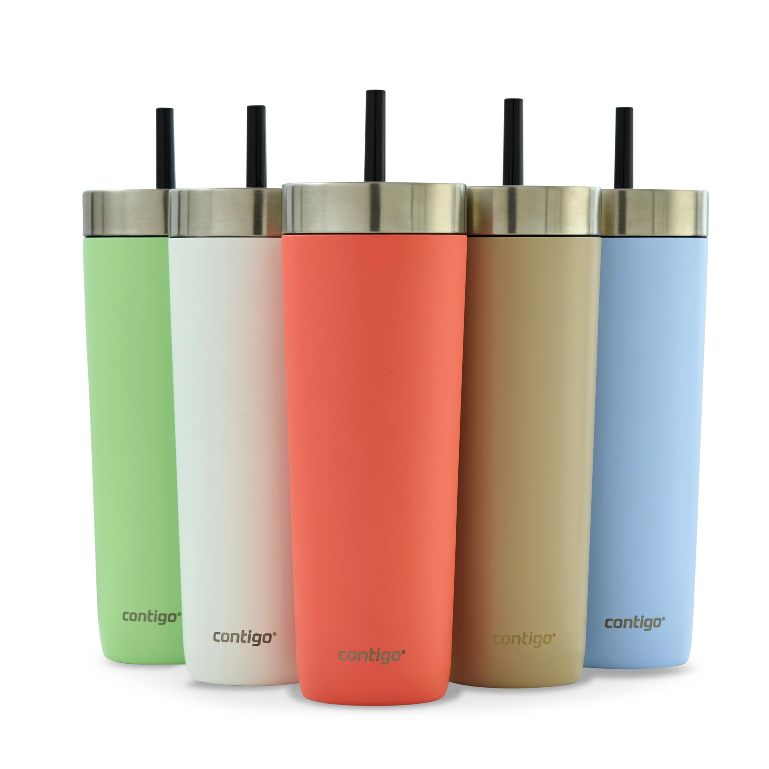 Contigo No-Spill Tumbler with Straw 720 ml | 100% Leak-Proof & Spill-Proof | Stainless Steel Vacuum Insulated Water Bottle with Lid | Cold for 14 Hours | Travel Mug | Thermal Flask | BPA Free