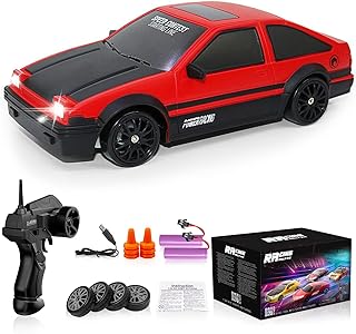 Remote Control Car RC Drift 2.4GHz 1:24 Scale 4WD 15KM/H High Speed Model Vehicle with LED Lights Drifting Tire Racing Sport Toy for Adults Boys Girls Kids Gift 2Pcs Rechargeable Batteries