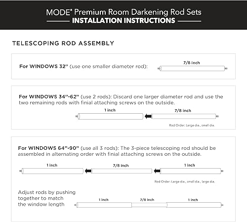 Miniatura 7 de MODE Room Darkening Collection - Juego de cortineros opacos de 1 pulgada de diámetro con barra de cortina ajustable de acero montado en la pared,