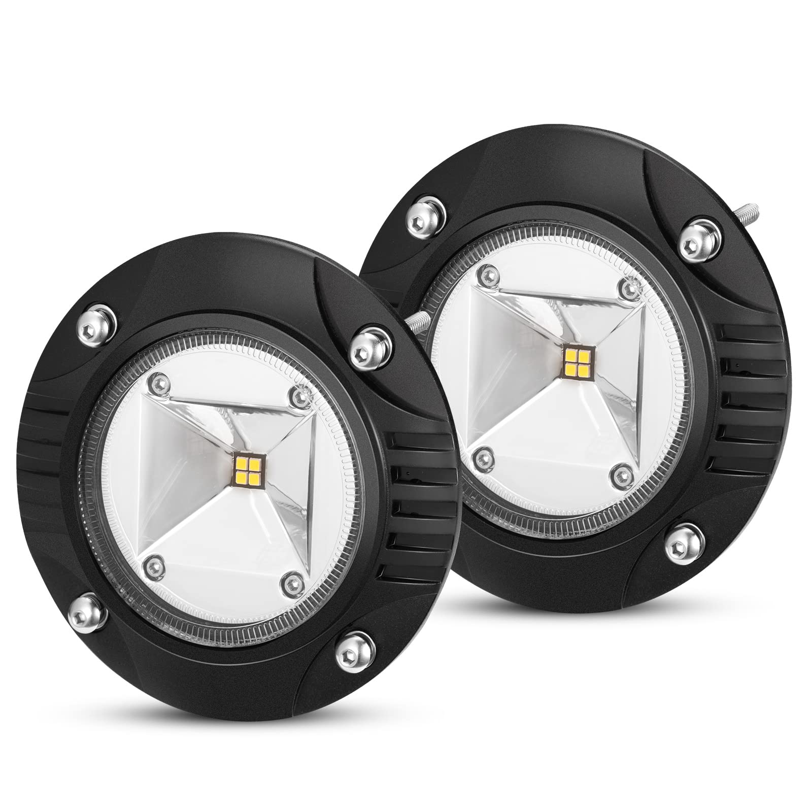 BUNKER INDUST 5" Inch Flood LED Light Pods,Pair Flush Mount Round LED Work Light 4800LM Light Bar Backup Driving Lights Waterproof for Truck Tractor