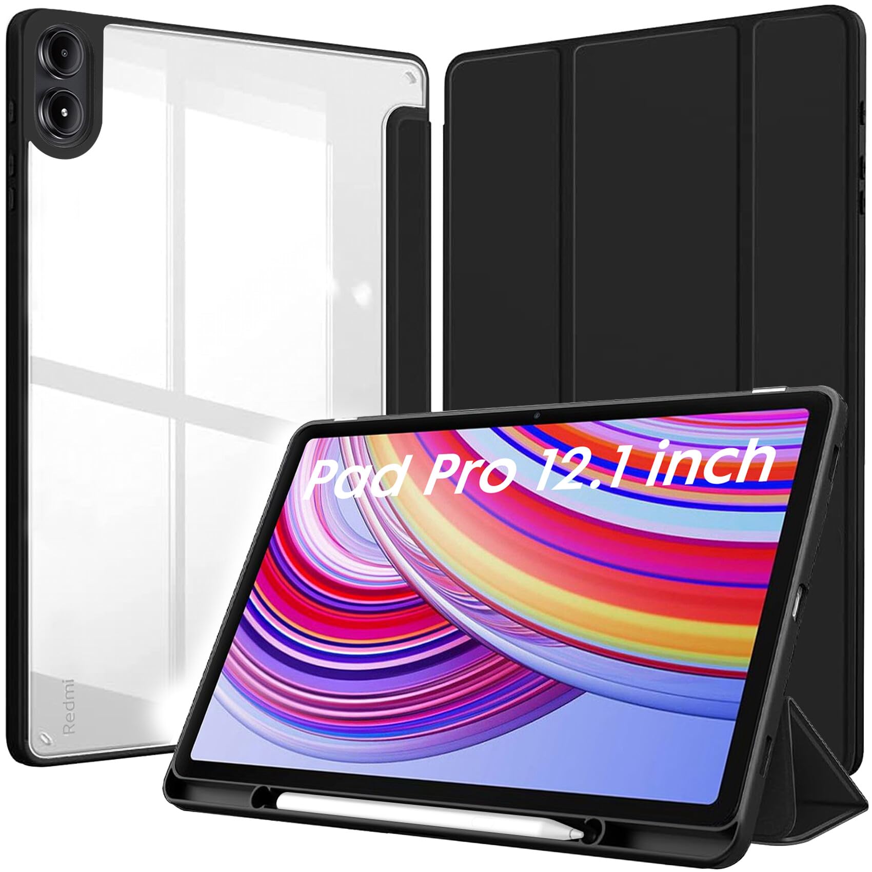 Robustrion Cover for Redmi Pad Pro 12.1 Cover Case, Hybrid Cover with Pencil Holder for Redmi Pad Pro 5G Tablet 12.1 inch [ Auto Sleep Wake Support] [Transparent Back] - Black (B0D6W6QYVW) Amazon Price History, Amazon Price Tracker
