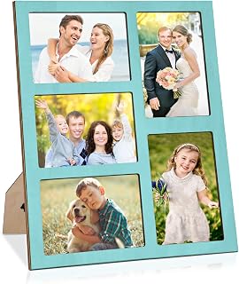 ZEEYUAN Wooden Collage Picture Frame, 4x6 inches, 5 Openings, Tabletop & Wall Mount, Lightweight, Polished, Classic, Home Decoration Artwork, Unique Photo Gift