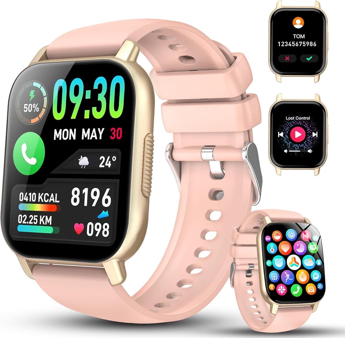 Smart Watch for Men Women with Bluetooth Call/Message Reminder, Smartwatch 1.85" Screen, Fitness Watch Heart Rate/Sleep/Calories Monitor, 112+ Sport Mode, Activity Tracker for Android iOS, Rose Gold