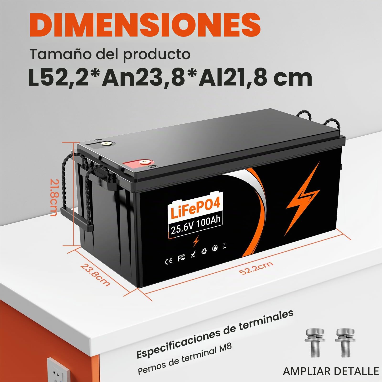 Batería LiFePO4 de 24 V 100 Ah (BMS) batería de Litio de 2560 WH | de 24 V y 100 Ah para autocaravanas(24V 100Ah Lifepo4)