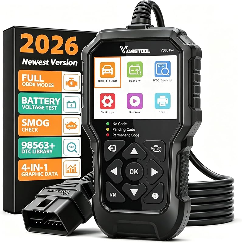 VDIAGTOOL VD30 Pro Car Code Reader, OBD2 Scanner Diagnostic Tool for Cars and Trucks, Check Engine Code Reader, OBD2 Scanner with Reset, escaner automotriz I/M Readiness for All OBDII Vehicles