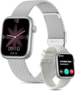 SLOKSFil Reloj Inteligente Mujer, 1.85″ Smartwatch con Smart Esfera IA, Pulsómetro 24/7, SpO2, IA Q&A, Sueño Rastreador,110+ Deportes, Rastreador Fitness con Podómetro para iOS Android(Plata Estelar)