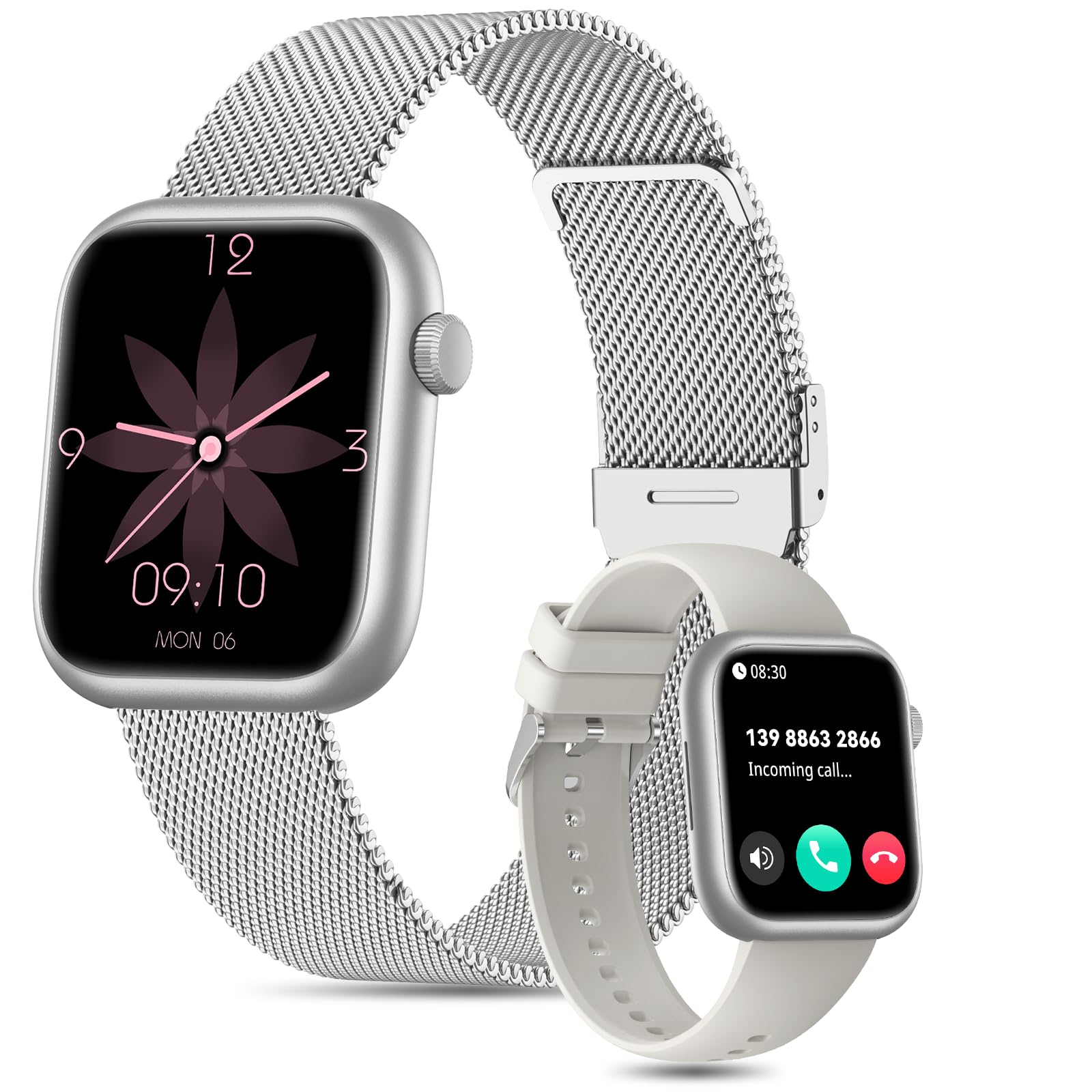 SLOKSFil Reloj Inteligente Mujer, 1.85" Smartwatch con Smart Esfera IA, Pulsómetro 24/7, SpO2, IA Q&A, Sueño Rastreador,110+ Deportes, Rastreador Fitness con Podómetro para iOS Android(Plata Estelar)