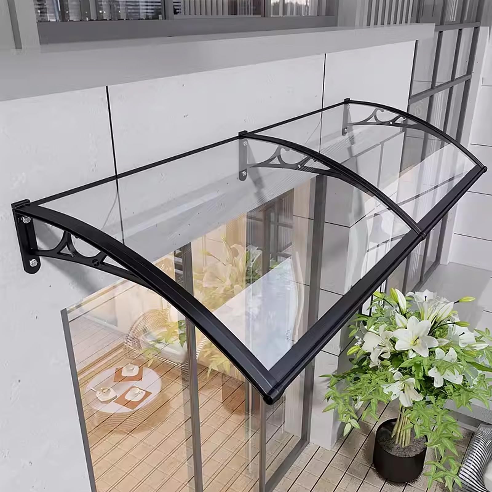 GJMSSMY Waterproof Door Canopy Outdoor Porch Awning with Polycarbonate Roof & Aluminum Frame Perfect for Patio Front Door Window 80x180cm (32x71in) Transparent
