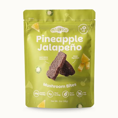 Miniatura 12 de Mourish Vegan Mushroom Bites - Trío de aventuras picantes, paquete de 3 (2 onzas), buena fuente de proteína y fibra, carne seca a base de plantas