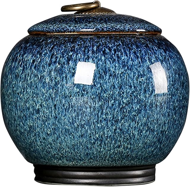 Simanli Tea Canister Ceramic Tea Canister Storage Jar Tea with Sealed Lids for Home Kitchen (Blue)