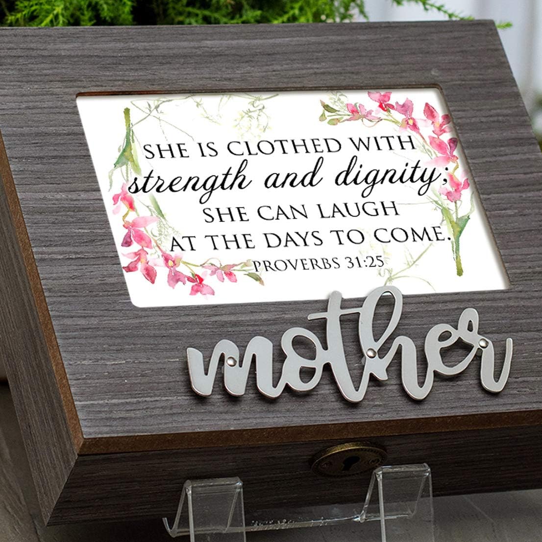 Cottage Garden Strength and Dignity Metal Applique Mother Musical Box Plays Amazing Grace