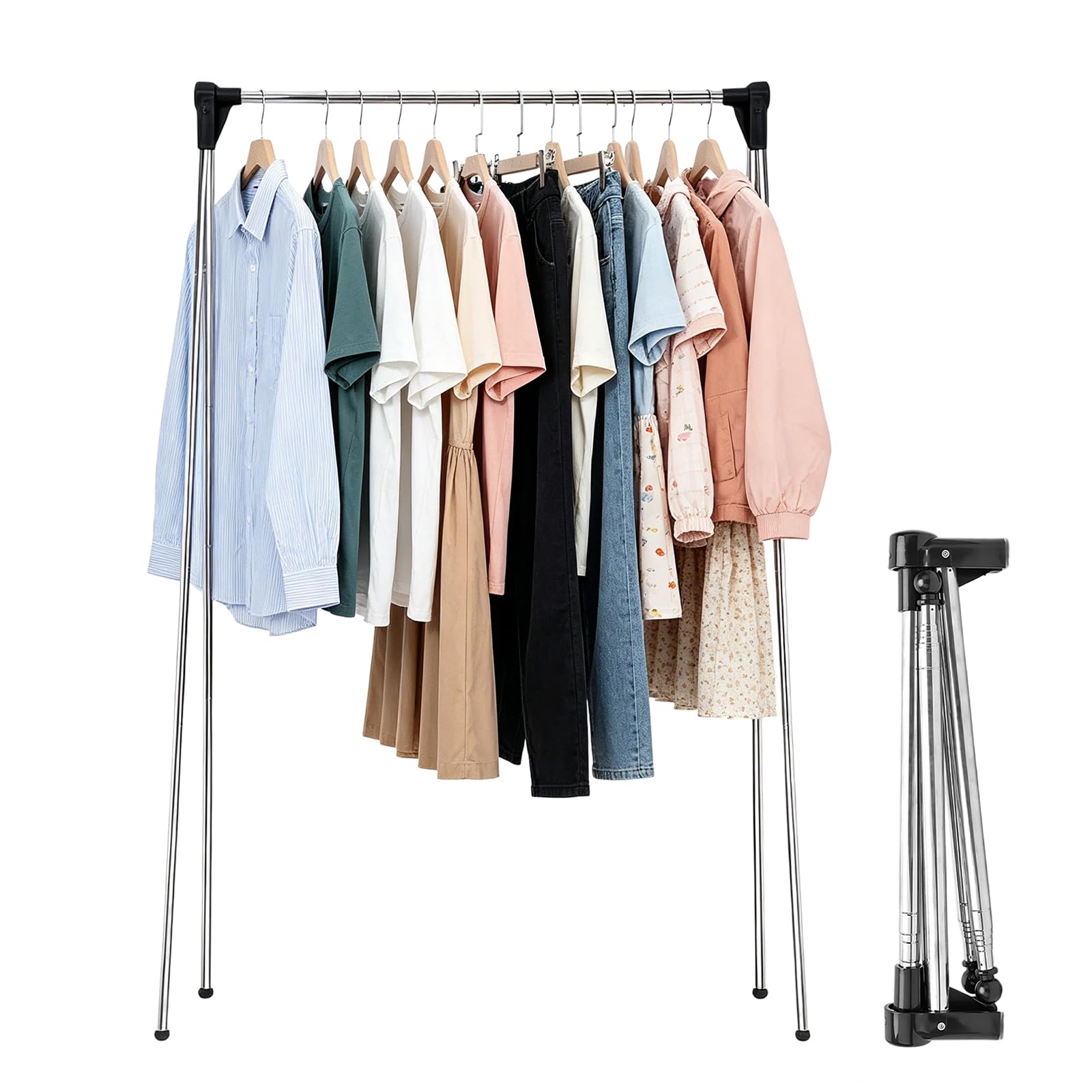 Gohytal Perchero plegable, perchero, perchero, perchero, estante para ropa, altura ajustable de 35 a 133 cm, longitud ajustable de 34 a 70 cm, tendedero portátil de viaje