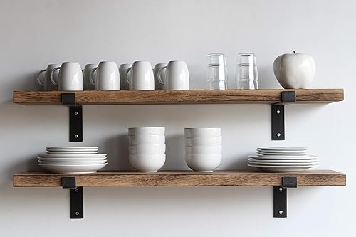 Urban Legacy Estantes profundos  Madera dura de roble blanco con acabado soplado  Soportes completos  Alta capacidad de peso  Juego de 2 (roble