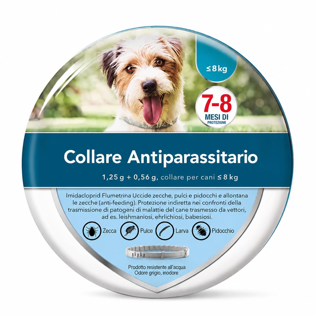 Collare Antiparassitario per Cani Piccoli fino a 8 kg, Protezione da Pulci e Zecche fino a 8 Mesi, Medicinale Veterinario Inodore con Imidacloprid e Flumetrina