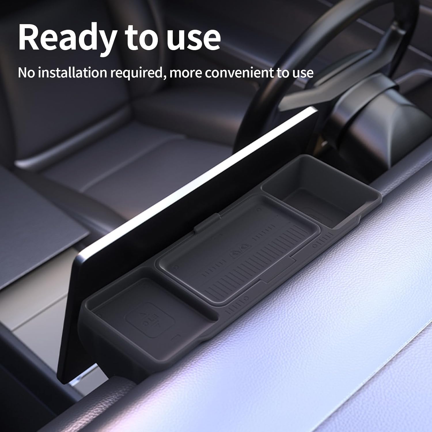 Silicone Center Console Dash Storage Tray Compatible with Tesla Model Y Juniper 2025 Model 3 Highland 2024-2025, Dashboard Organizer Back Storage, Sunglasses Holder Screen Dash Organizer, Black