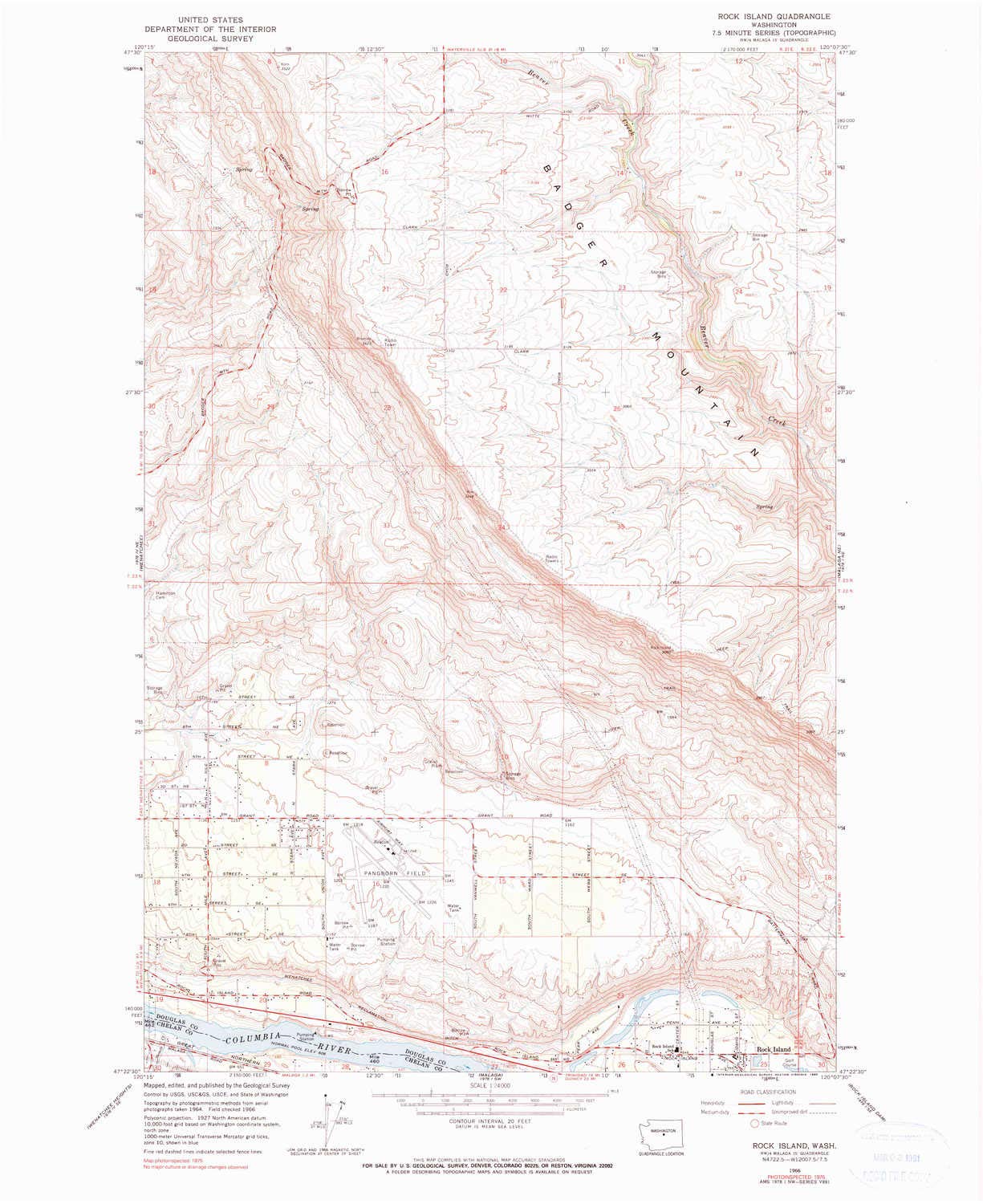 YellowMaps Rock Island WA topo map, 1:24000 Scale, 7.5 X 7.5 Minute, Historical, 1966, Updated 1990, 26.9 x 22 in