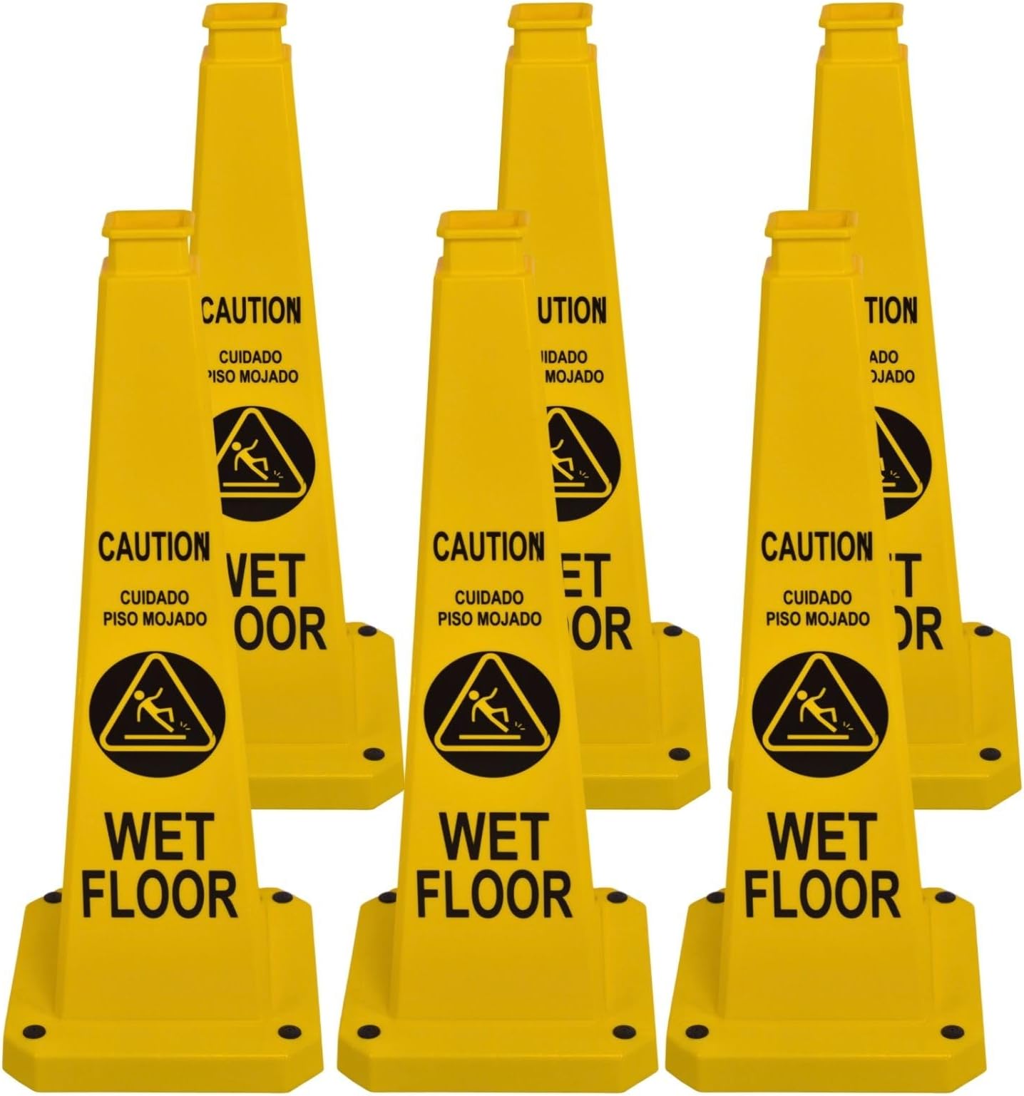 BESEA Caution Wet Floor Sign 6 Pack, 28" Heavy Duty Safety Cone with Weighted Base, Yellow 4-Sided Bilingual Warning Sign, Non-Slip Floor Safety Cone for Restaurants, Stores, Schools, Hotels