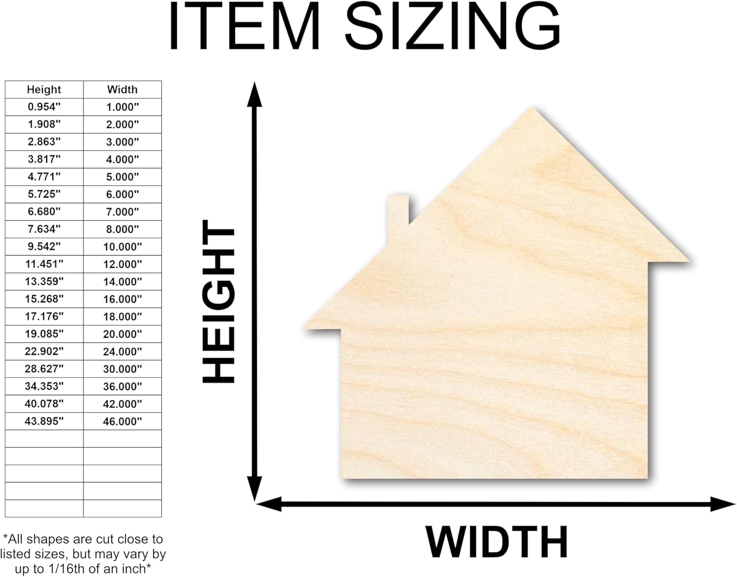 Unfinished Wood Salt Box House Shape Rustic Country Craft up to 46" DIY 12" / 1"