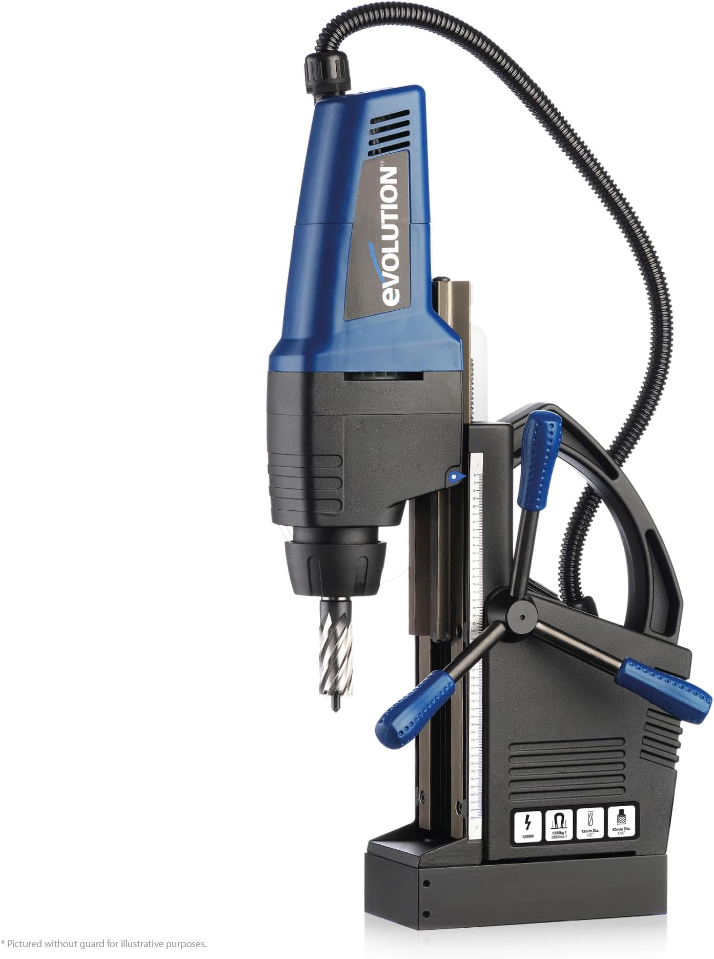 Evolution Power Tools EVOMAG42 Magnetic Drill Industrial Steel Mag Drill | Heavy-duty Fabrication, Strong Magnetic Adhesion, Integrated Coolant System, Includes Carry Case | 42 mm 1200 W Motor (240 V)
