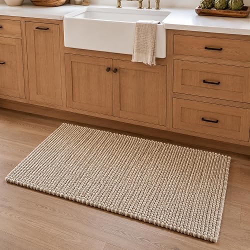 Wool Cotton Chunky Knit Popcorn Doormat - Beige (2' x 3')