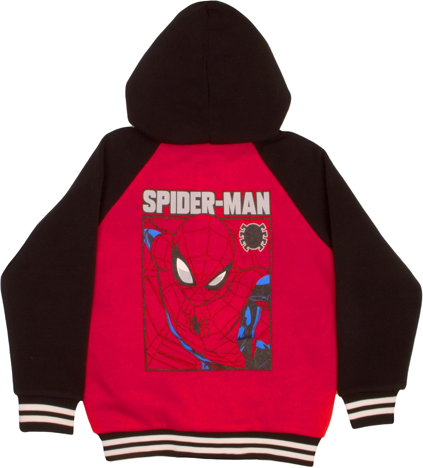 Marvel Comics Spider-Man Miles Morales Boys Sweatshirt - Button-Up Long Sleeve Graphic Print Hooded Varsity Jacket for Kids