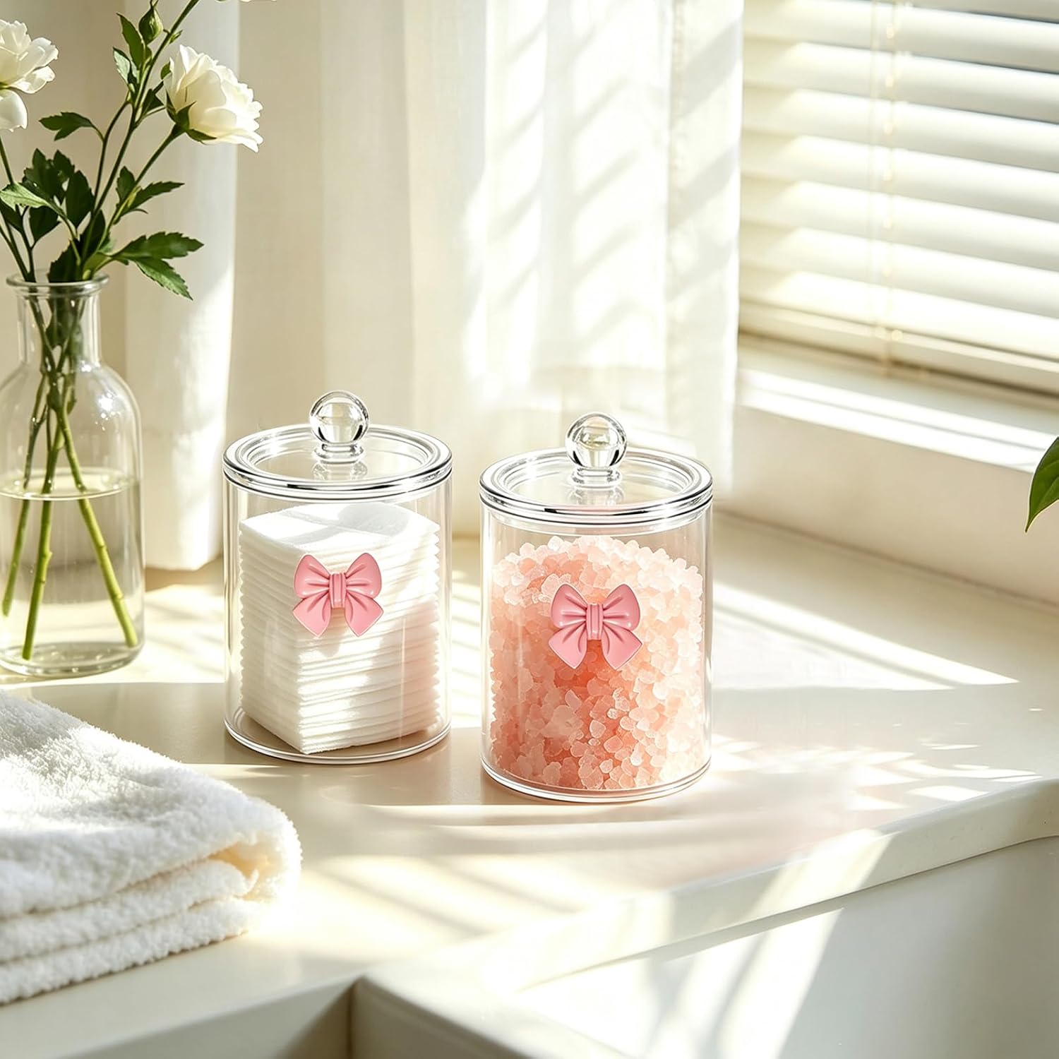 2Packs Acrylic Qtip Holder Dispenser Q Tip Holder Canister Apothecary Jars