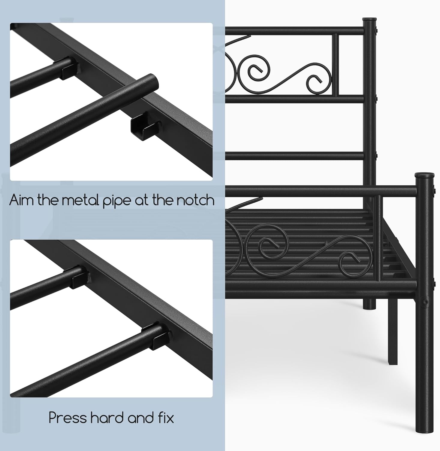Topeakmart 13 inch Classic Metal Bed Frame with Headboard Mattress Foundation/Platform Bed/Slatted Bed Base,Twin Size
