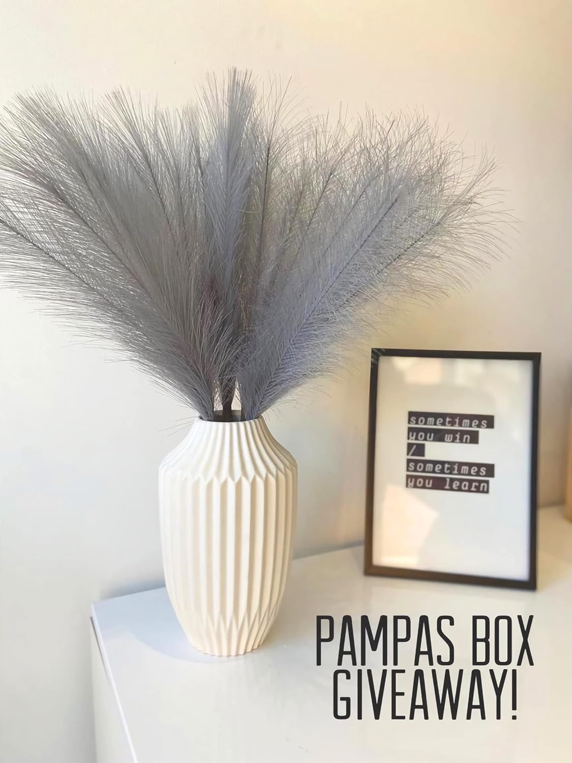 Pusuny Faux Pampas Grass,7 PCS 24 inch Gray Pampas Grass Decor, 7 Branches | Each Stem Fluffy Small Pompous Grass for Vase Filler in Table Vase Decor for House, Office, Boho Wedding Flower (Gray)