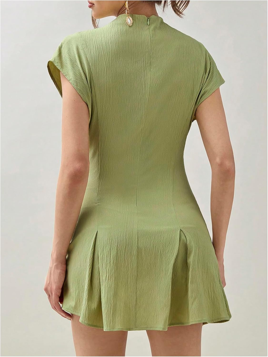 Milumia Women's Summer Textured Mock Neck Cap Sleeve Dress Elegant Asymmetrical Hem Mini Dresses - Image 3