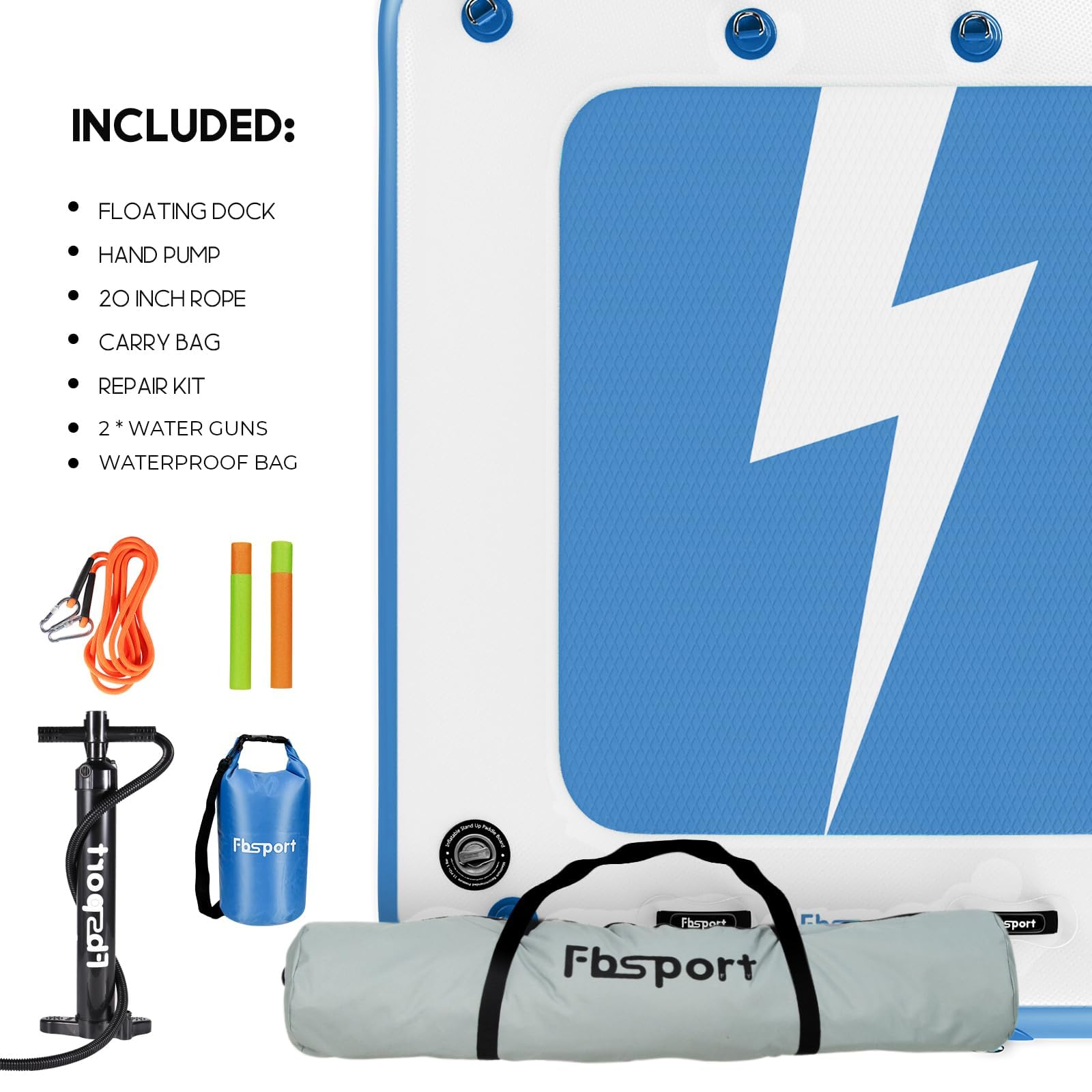 FBSPORT Plateforme Gonflable Flottante - Tapis d’Eau pour Plusieurs Personnes, Île Flottante avec Surface Antidérapante et Sac de Transport, Plateforme de Bain pour Mer, Piscine et Lac