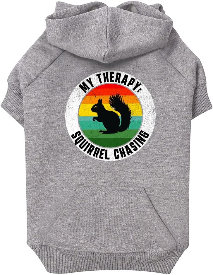My Therapy Squirrels Chasing Dog Hoodie with Pocket - Dog Apparel - Pet Gifts - Gray, L