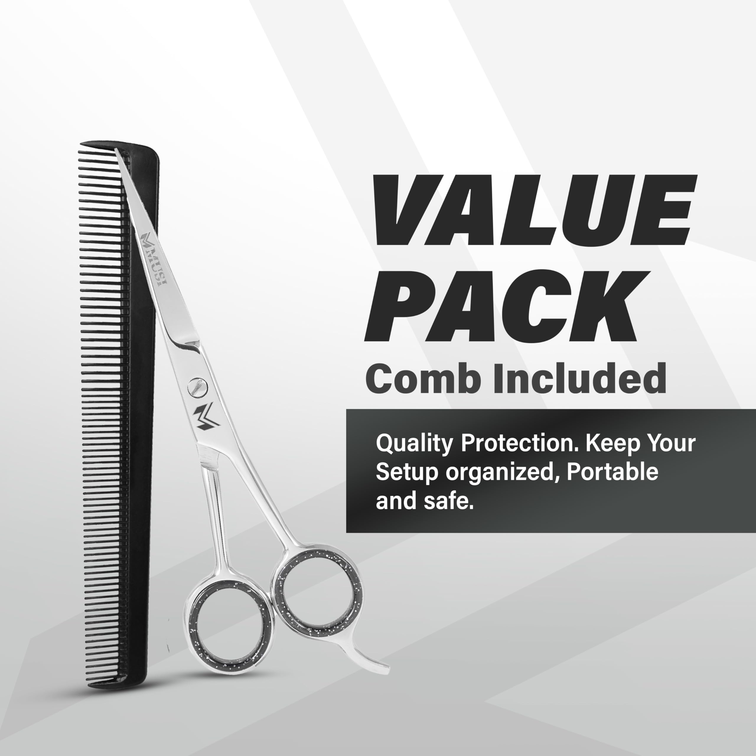 Tijeras de pelo de 6.5 pulgadas – Tijeras de corte de pelo estándar de acero inoxidable japonés – Tijeras de peluquero premium para corte de pelo profesional – Tijeras afiladas plateadas con 8