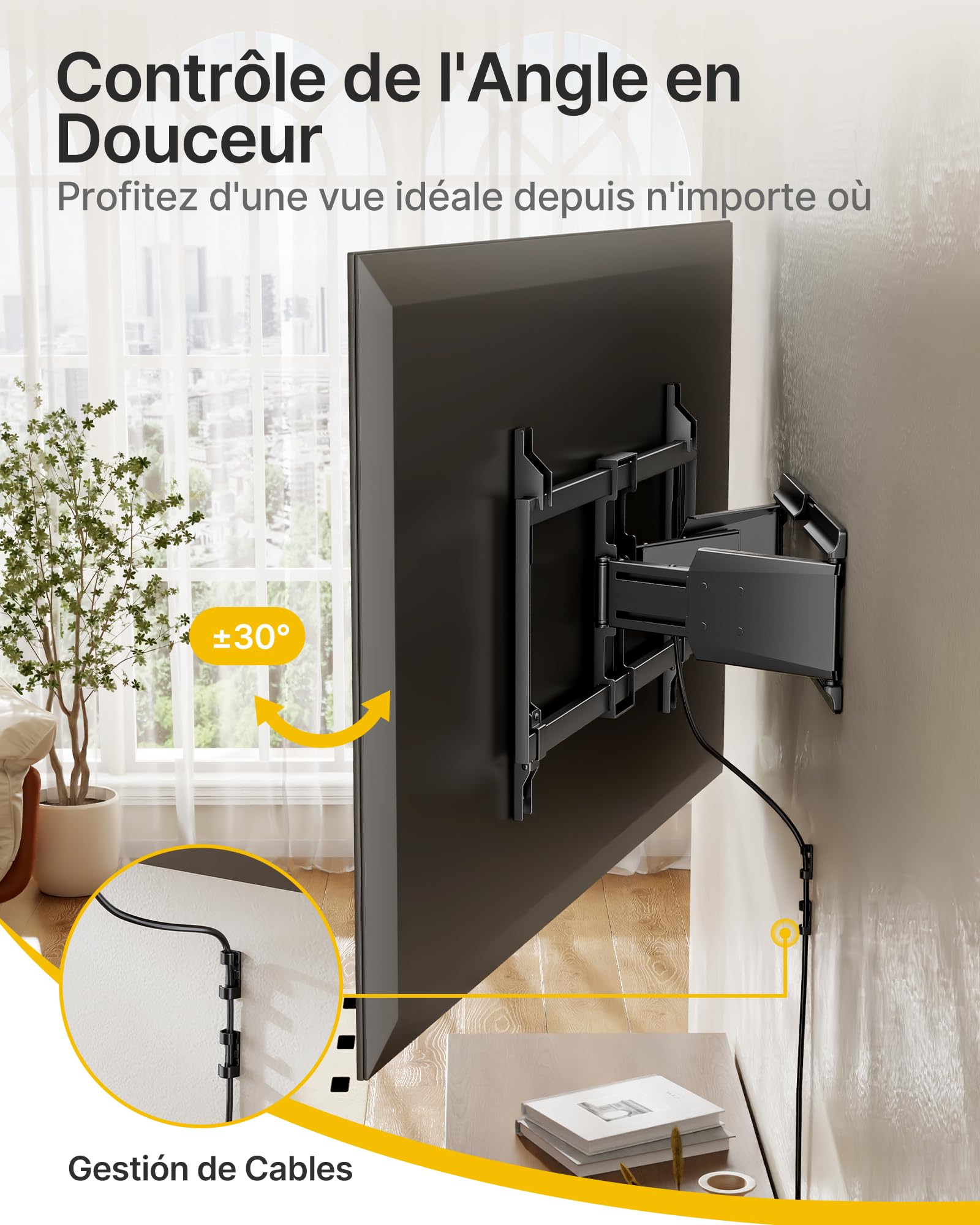 monTEK Support TV Mural Ultra Fin Renforcé 37-90 Pouces