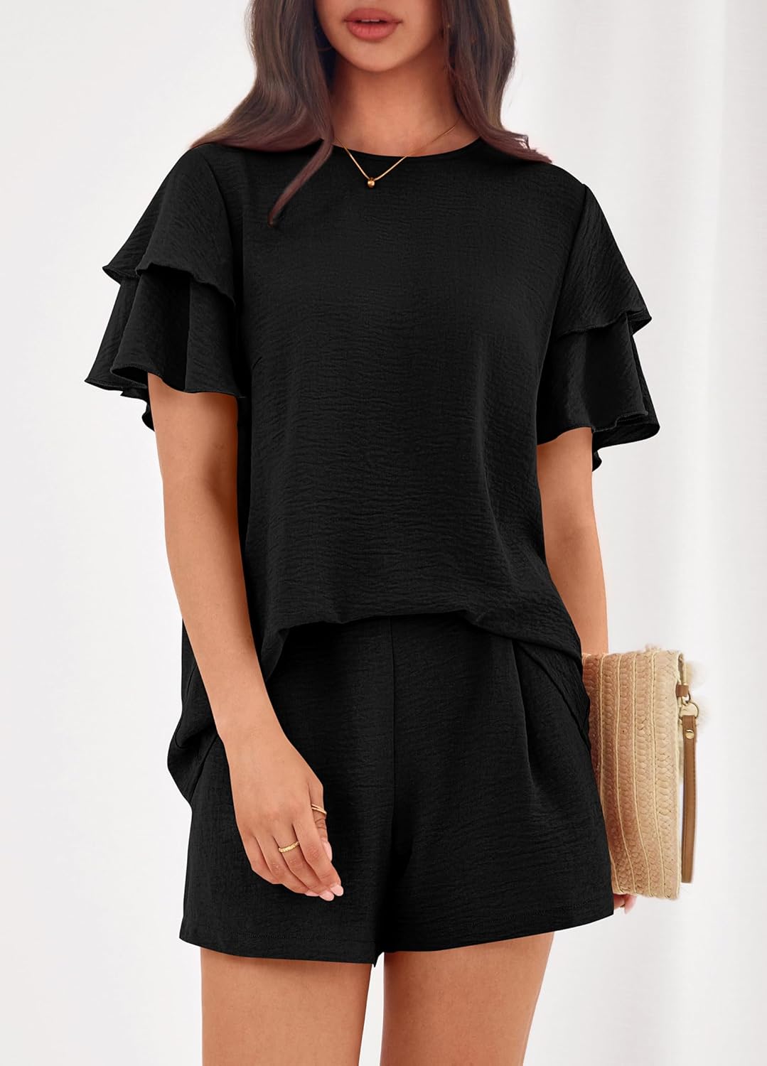 KIRUNDO Two Piece Sets For Women Summer Casual Loose Ruffle Short Sleeve Matching Shorts Sets Beach Vacation Cruise Outfits - Image 4