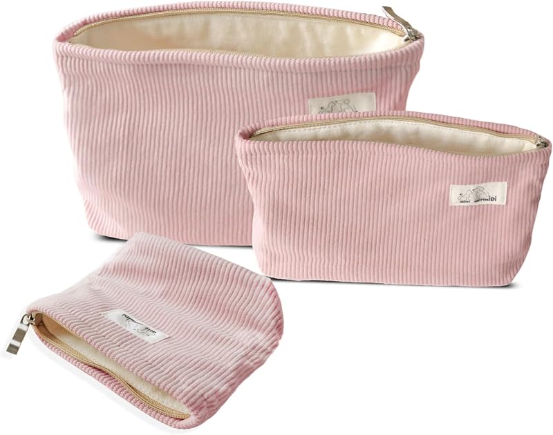 HAPPYHEIDI Conjunto com 3 Necessaires de Maquiagem para Viagem, Rosa Neblina