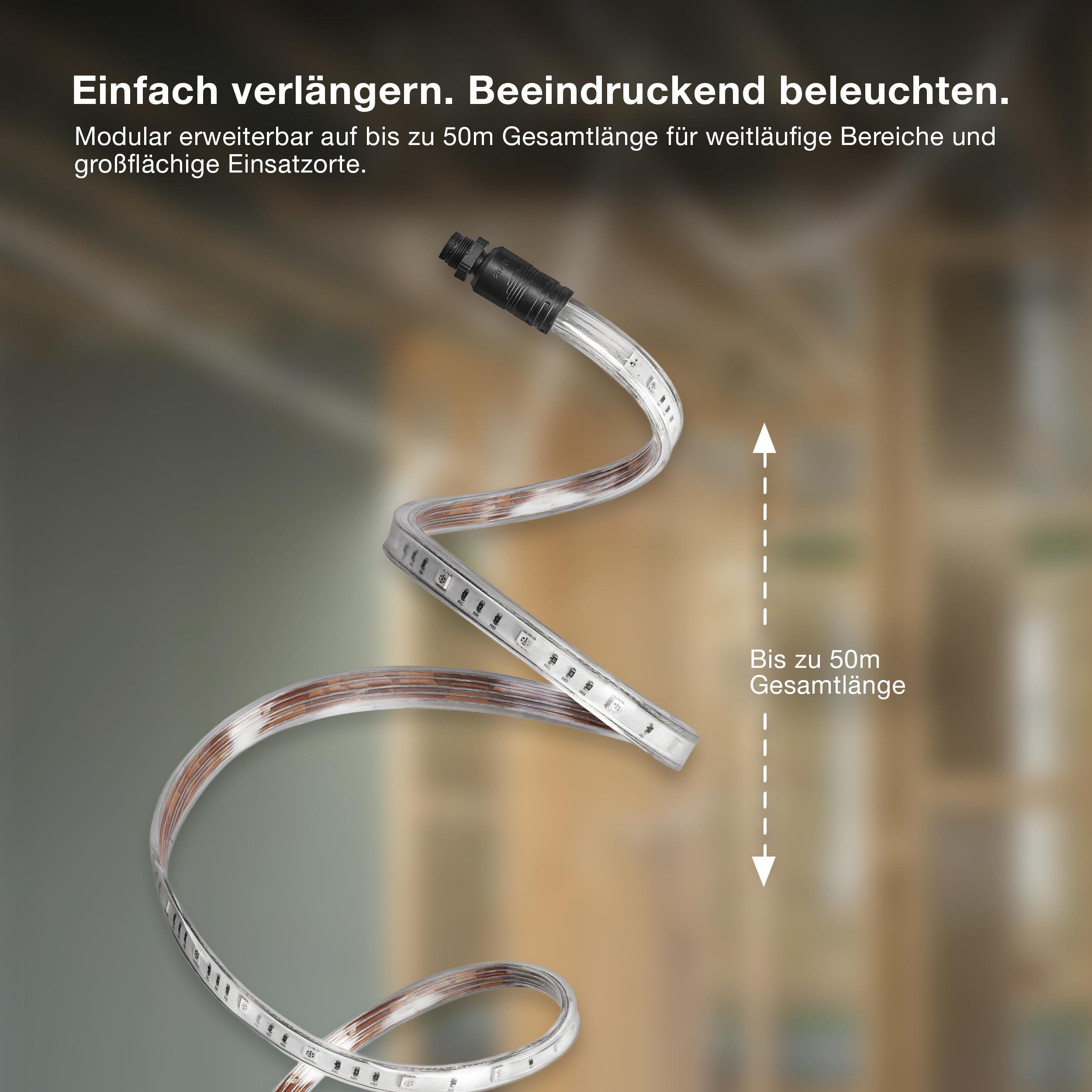 Osram Outdoor Flex LED Streifen 10M IP65, kaltweiß, bis 50 m erweiterbar, inkl. Kabeltrommel, Montagezubehör, Anschlusskabel