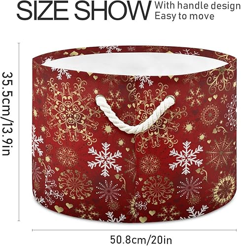 Miniatura 2 de Cesta de almacenamiento grande de Navidad, copos de nieve blancos y dorados, caja de almacenamiento de juguetes, contenedores organizadores con