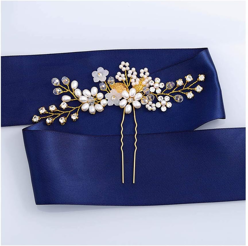 IYOU Bridal Wedding Hair Pins Sliver Sparkly Crystal Hairpin Leaf Pearl Hairpiece Bride Flower Hair Accessories for Women 2pcs (Gold)