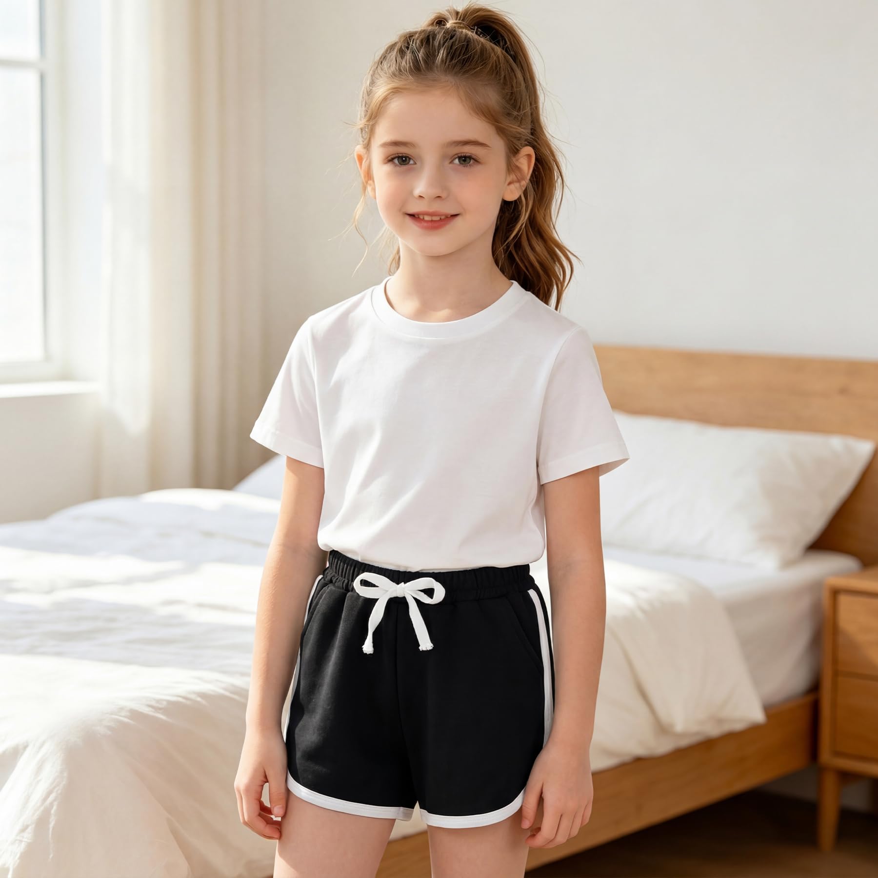 Pantalones Cortos para Niña con Bolsillos, Pack de 2 Algodón Transpirables Cortos de Ciclismo Verano Cintura Elástica Deportivo Shorts Cómodo Gimnasia Pantalones para Niños 4-13 Años