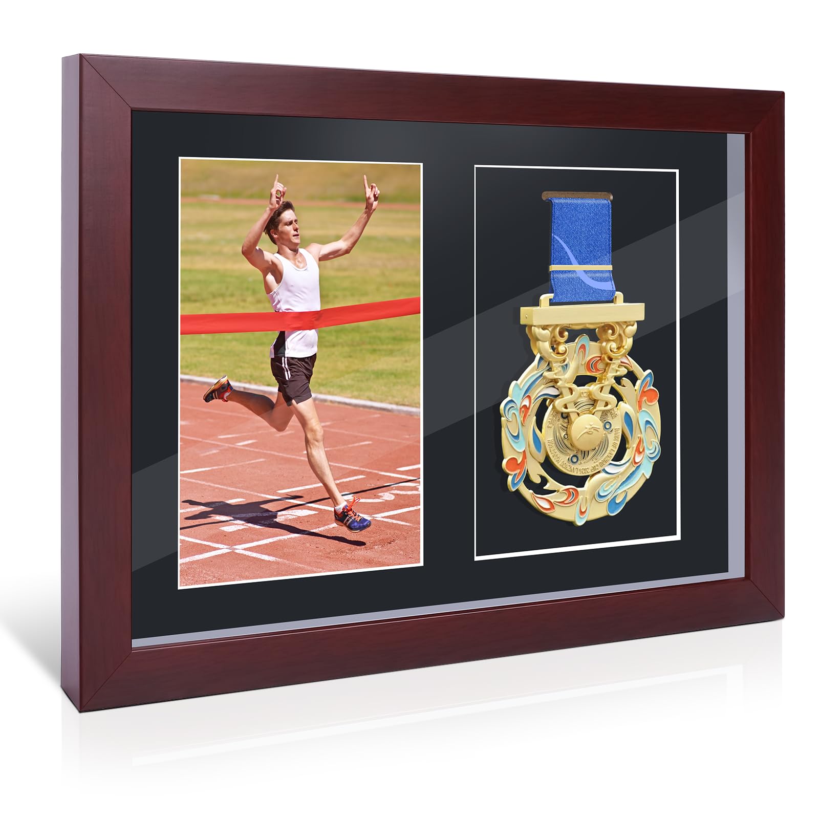 Cadre pour médaille et photo en bois acajou le cadeau souvenir idéal