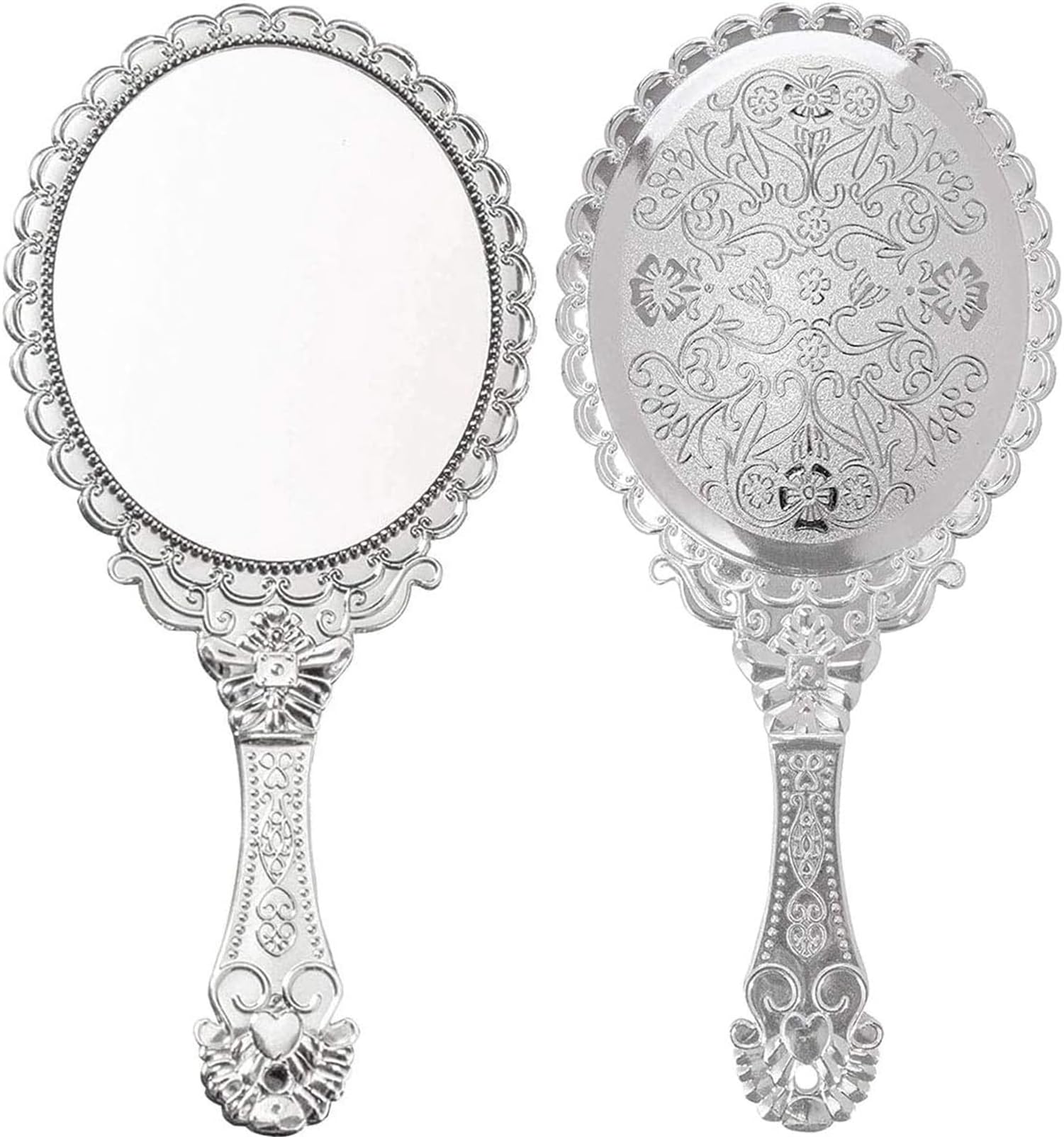 Specchio a mano con manico retrò specchio portatile per parrucchiere accessori per il trucco (argento)