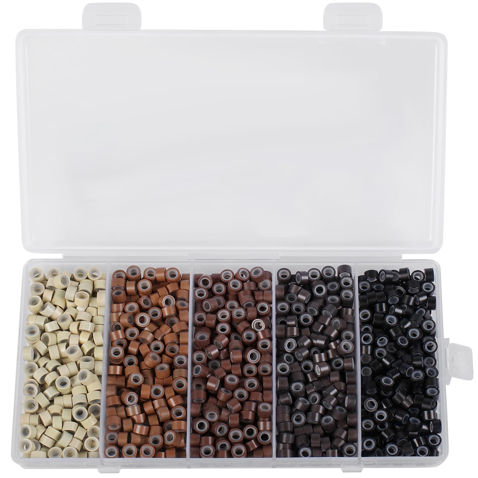 Photo 1 of 1000PCS Silicone Hair Extensions Beads, 5mm Lined Micro Links Beads, 5Colors Rings Hair Extension Device Tool Kits - Professional Hair Styling Tools Accessory