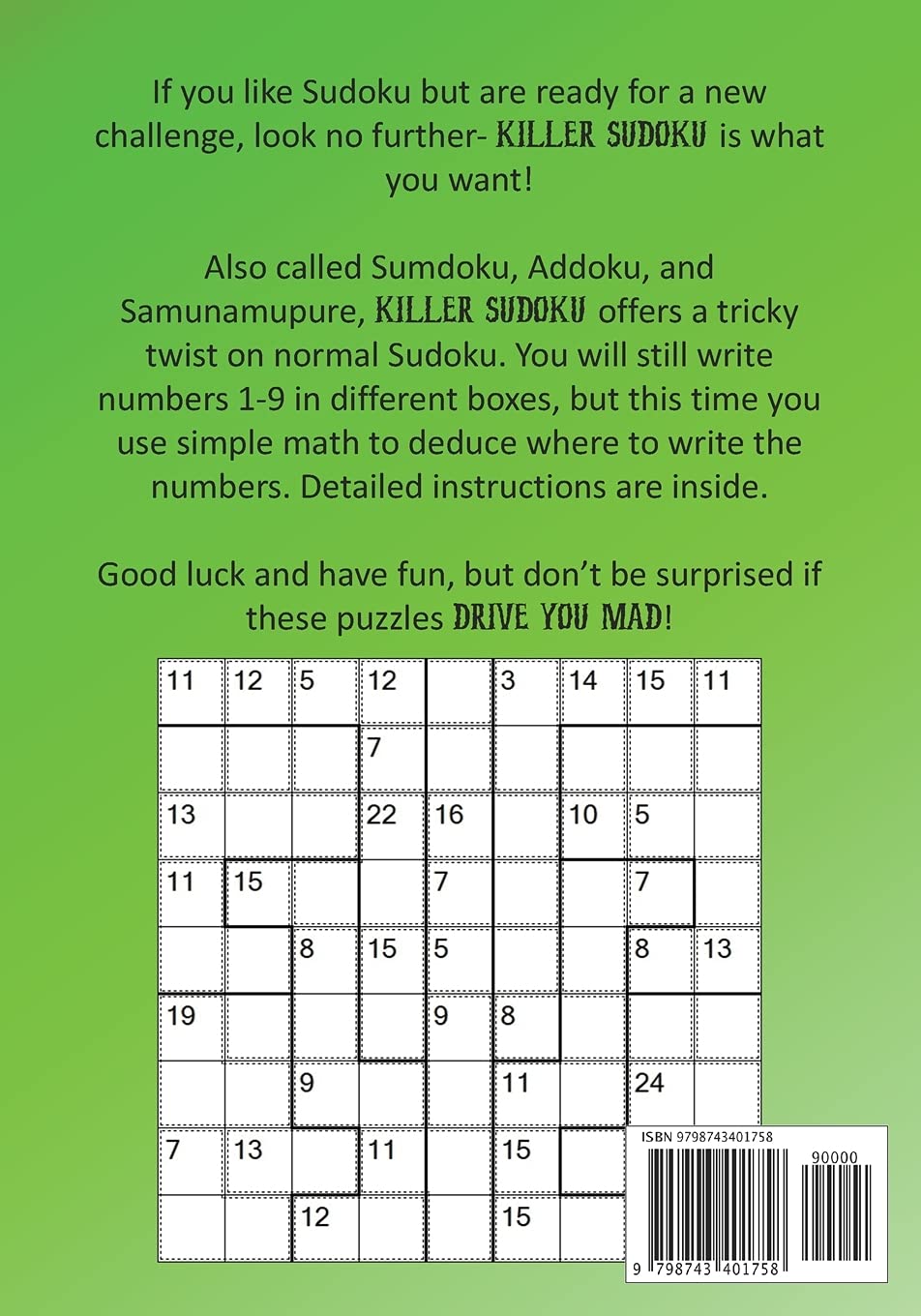 Killer Sudoku Puzzles to Drive You Mad!: 1